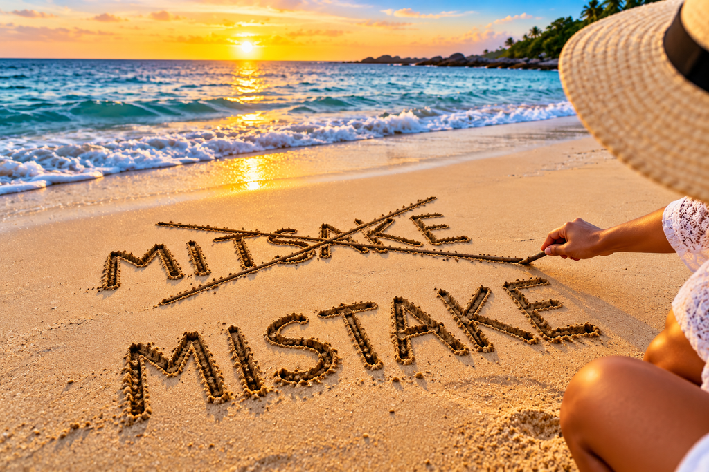 Person correcting a misspelled word in beach sand, symbolizing common mistakes nurses should avoid when choosing nursing shoes for swollen feet.